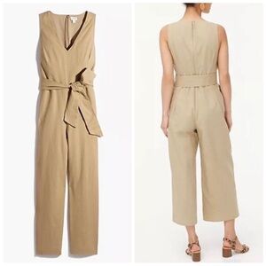 J.Crew Factory Khaki Linen Blend sleeveless belted jumpsuit size 14